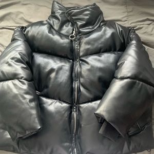 Rebecca Minkoff Black Puffer Oversized Faux Leather Full Zip Going Out Jacket XL